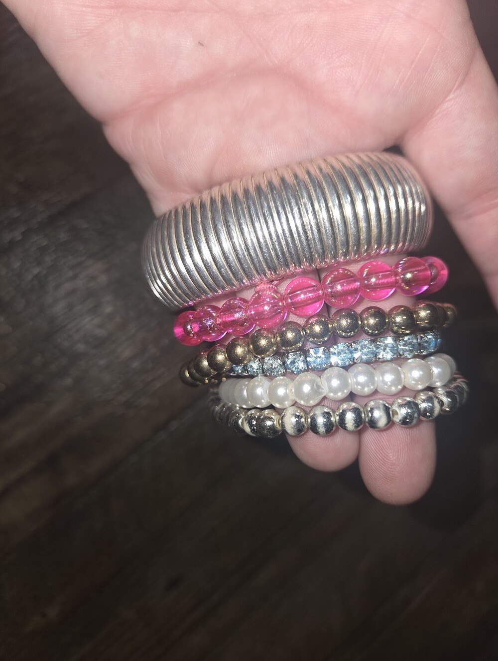 Lot of 6 Beaded Rhinestone Stretch Bracelets